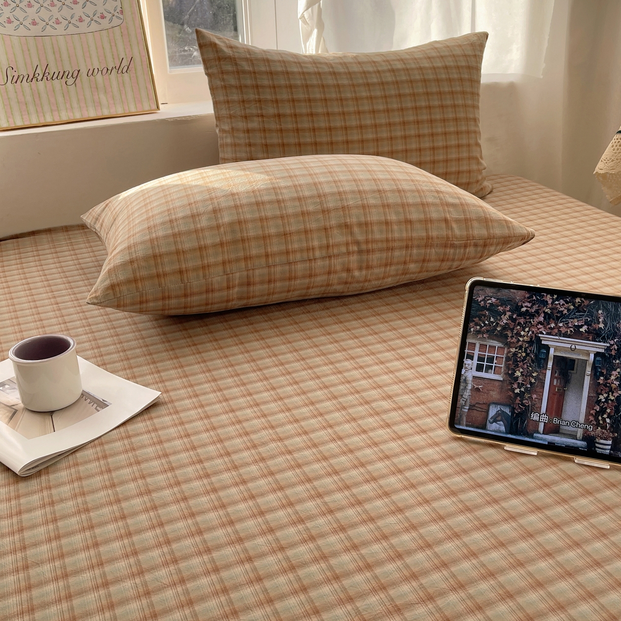 91家纺网 家纺一手货源 找家纺 六巷胡同 2026新款A类全棉纯棉水洗棉色织格子单品枕套 枕套单件 巷往-绿格
