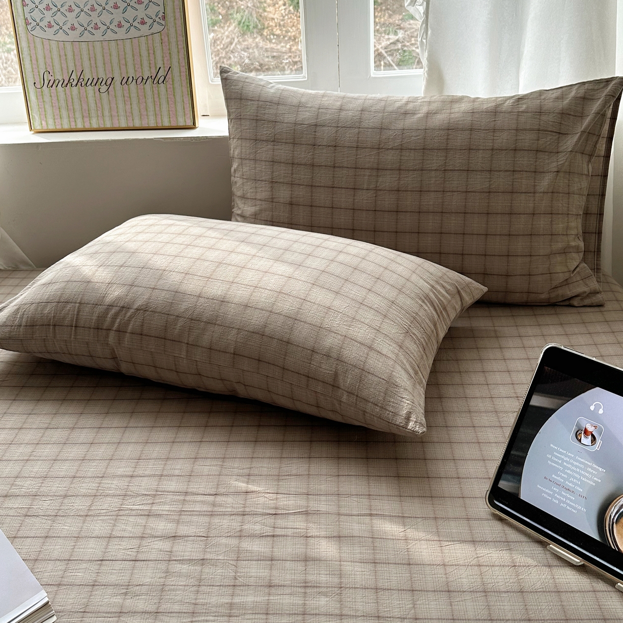 91家纺网 家纺一手货源 找家纺 六巷胡同 2026新款A类全棉纯棉水洗棉色织格子单品枕套 枕套单件 悦野-灰格