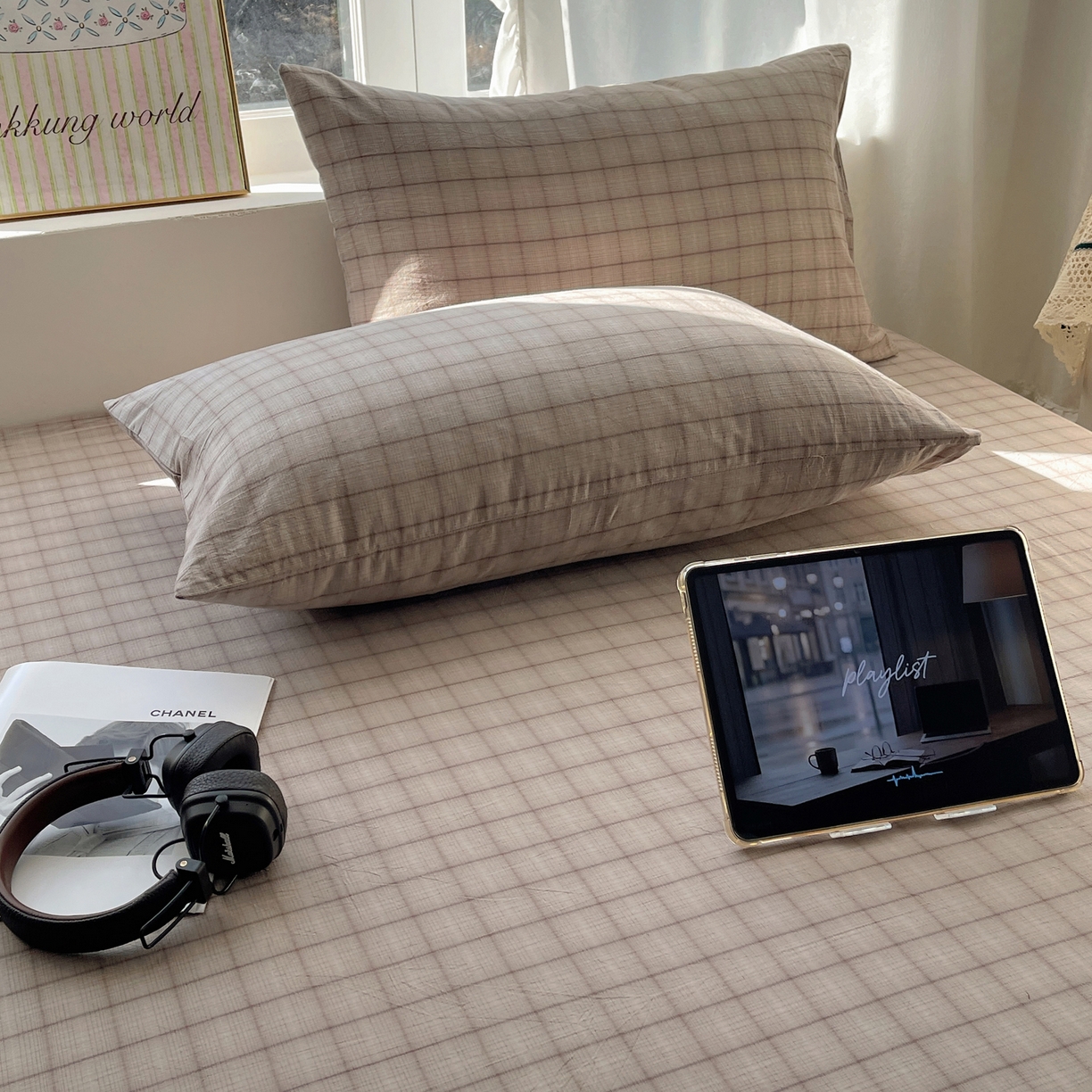 91家纺网 家纺一手货源 找家纺 六巷胡同 2026新款A类全棉纯棉水洗棉色织格子单品枕套 枕套单件 悦野-灰格