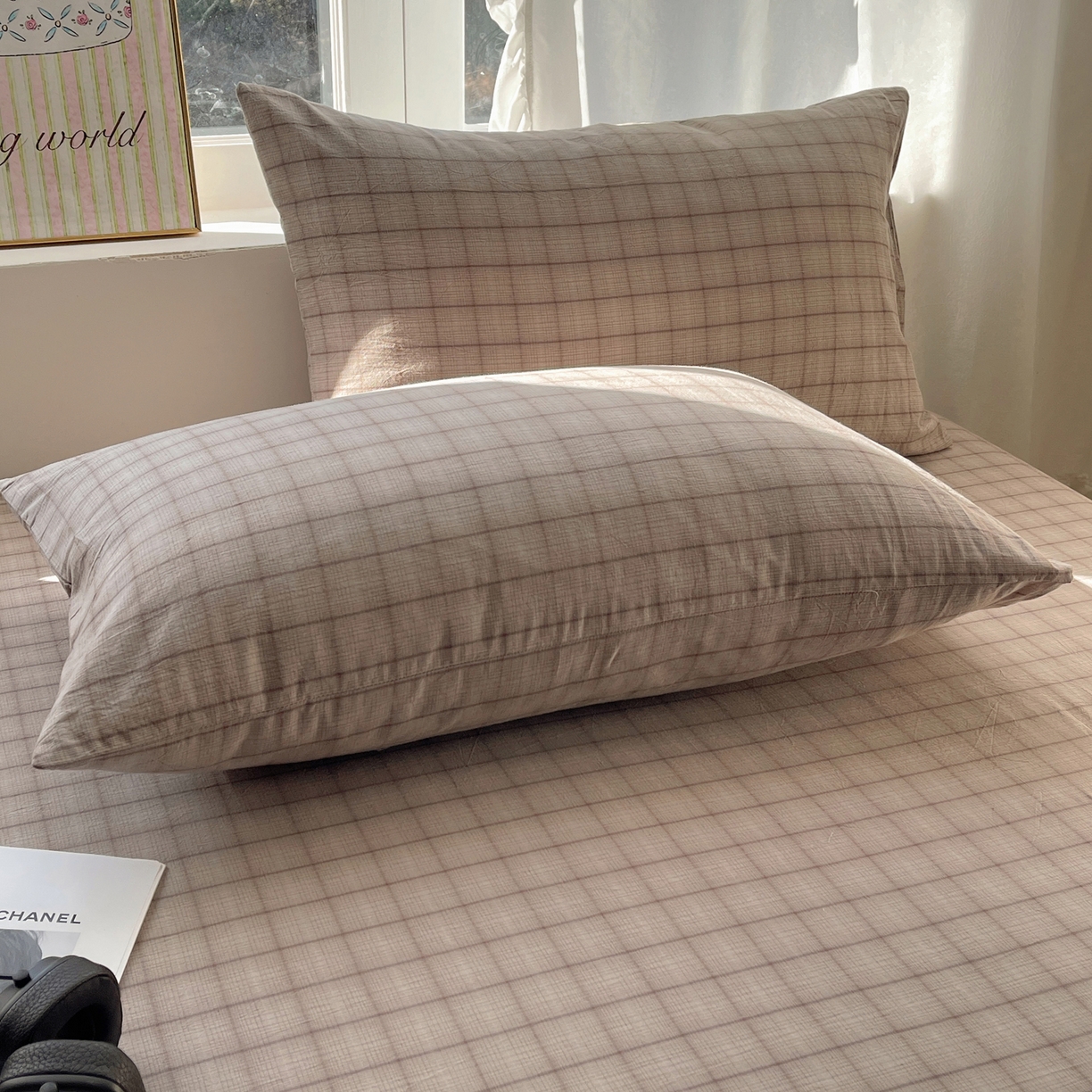91家纺网 家纺一手货源 找家纺 六巷胡同 2026新款A类全棉纯棉水洗棉色织格子单品枕套 枕套单件 悦野-灰格