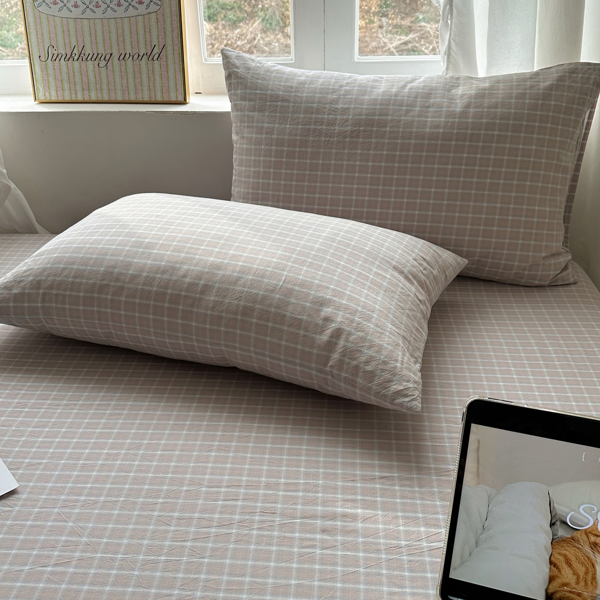 91家纺网 家纺一手货源 找家纺 六巷胡同 2026新款A类全棉纯棉水洗棉色织格子单品枕套 枕套单件 知序-灰格