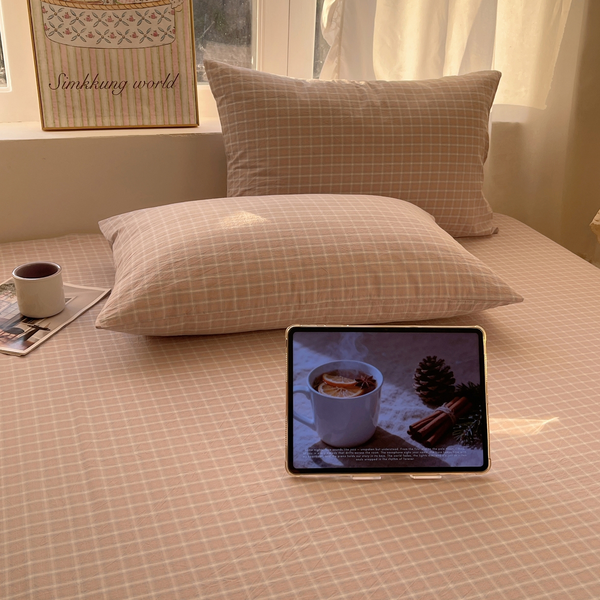 91家纺网 家纺一手货源 找家纺 六巷胡同 2026新款A类全棉纯棉水洗棉色织格子单品枕套 枕套单件 知序-灰格