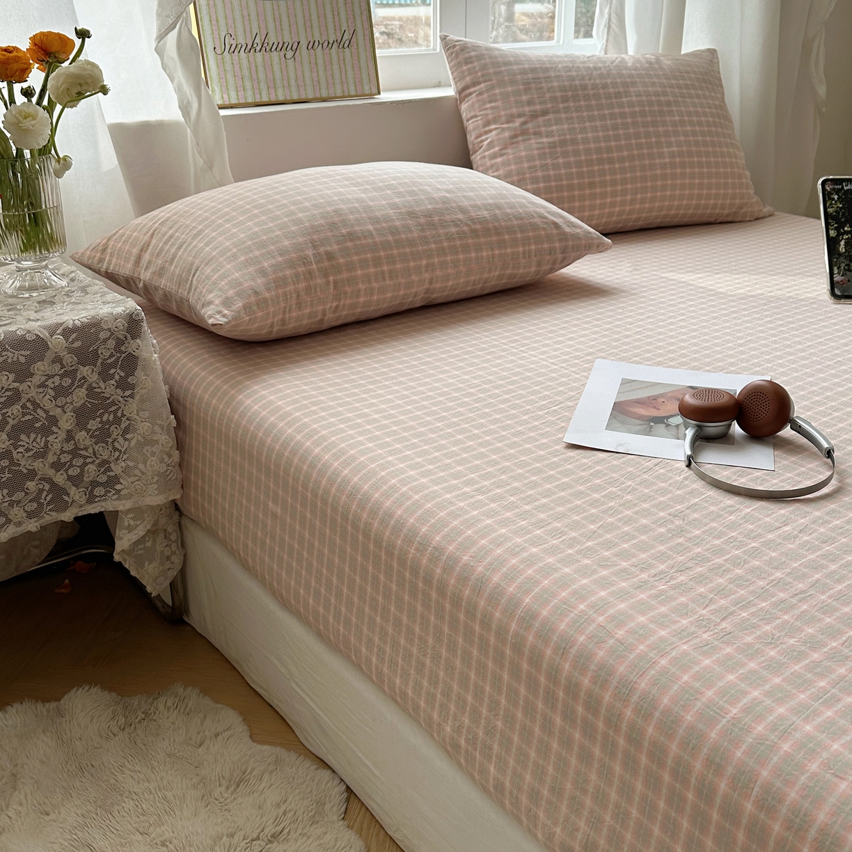 91家纺网 家纺一手货源 找家纺 六巷胡同 2026新款A类全棉纯棉水洗棉色织格子单品枕套 枕套单件 知序-橘格