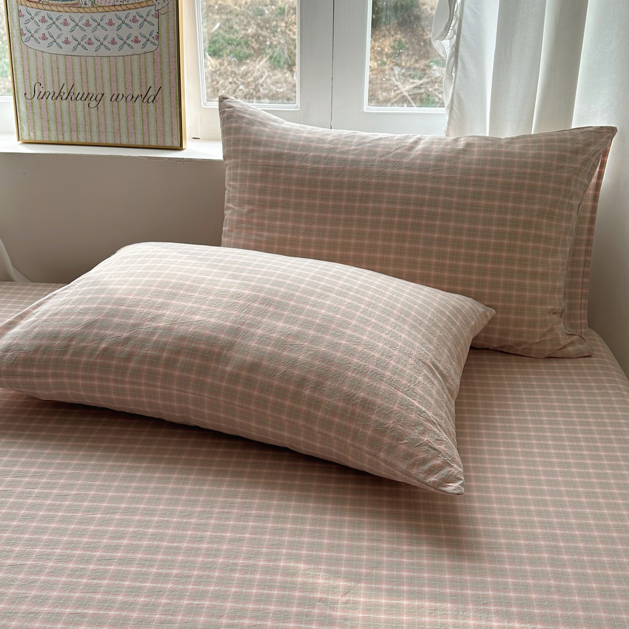 91家纺网 家纺一手货源 找家纺 六巷胡同 2026新款A类全棉纯棉水洗棉色织格子单品枕套 枕套单件 知序-橘格