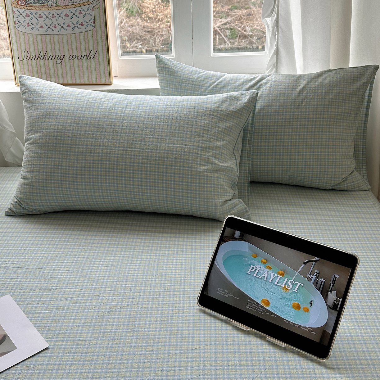 六巷胡同 2026新款A类全棉纯棉水洗棉色织格子单品枕套 枕套单件 知序-蓝格