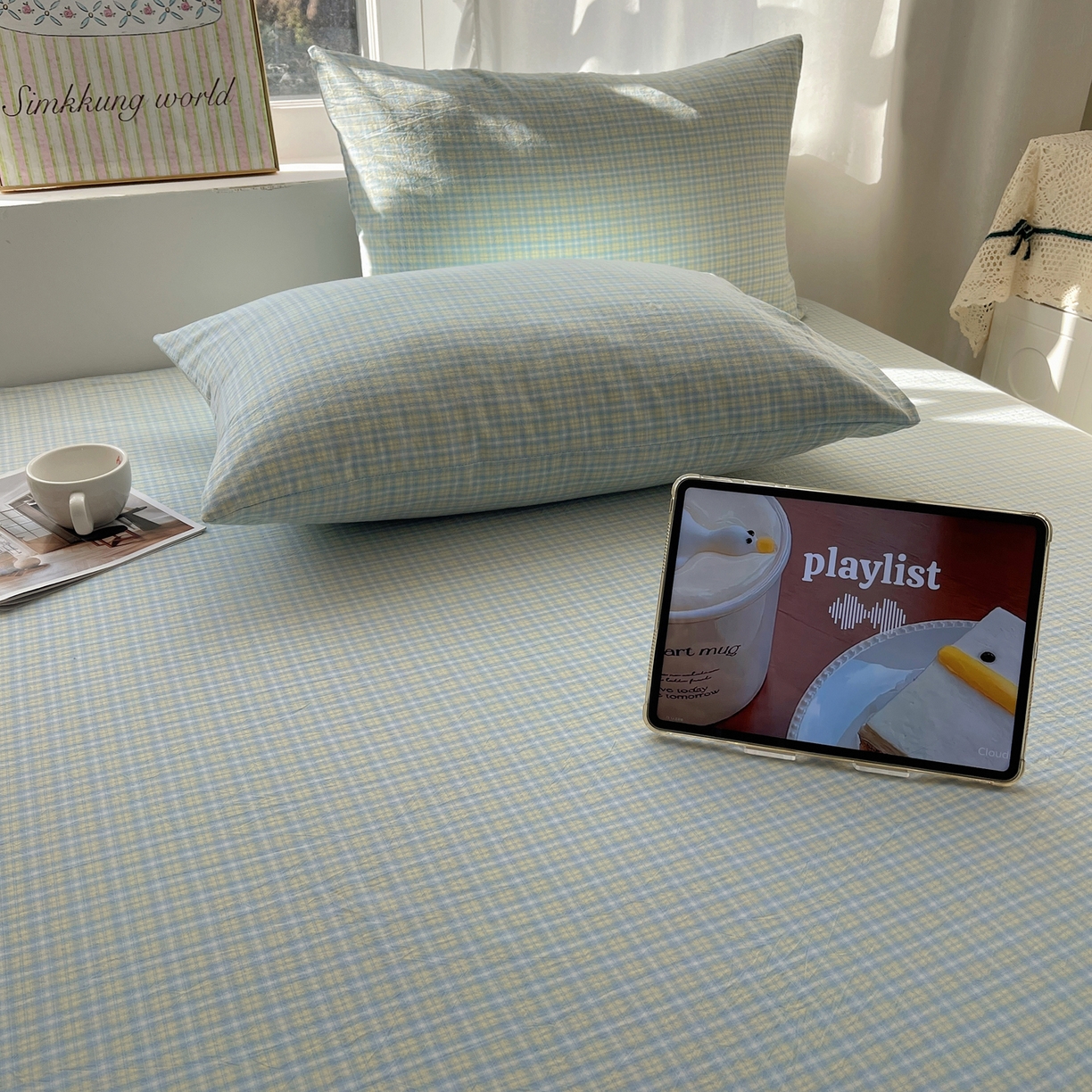 91家纺网 家纺一手货源 找家纺 六巷胡同 2026新款A类全棉纯棉水洗棉色织格子单品枕套 枕套单件 知序-蓝格