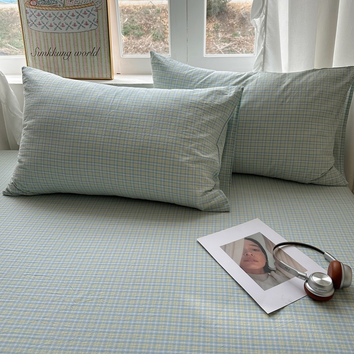 91家纺网 家纺一手货源 找家纺 六巷胡同 2026新款A类全棉纯棉水洗棉色织格子单品枕套 枕套单件 知序-蓝格