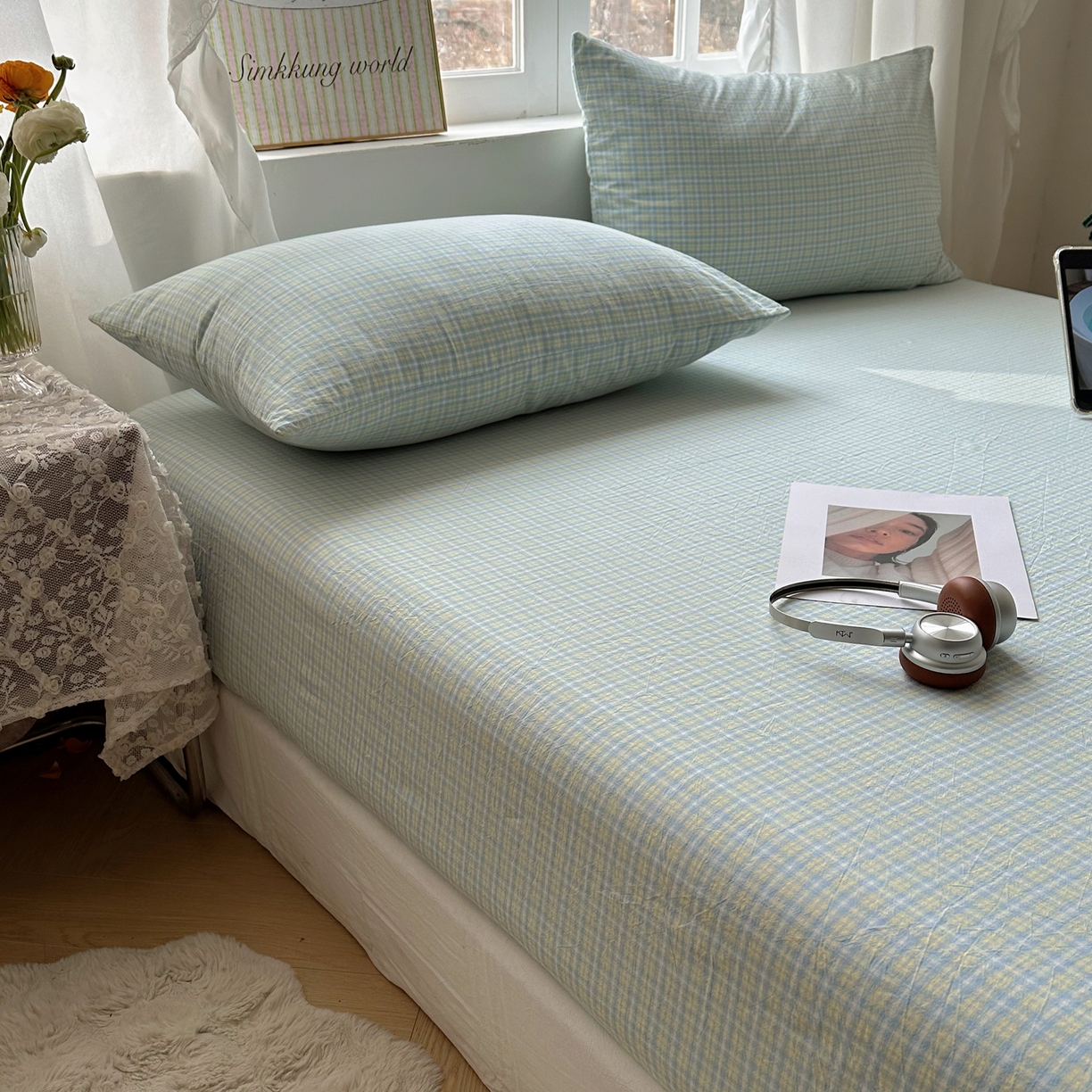 91家纺网 家纺一手货源 找家纺 六巷胡同 2026新款A类全棉纯棉水洗棉色织格子单品枕套 枕套单件 知序-蓝格