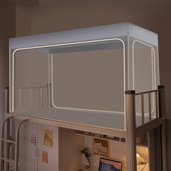 豪梦园蚊帐工厂店 2026新款学生支架蚊帐 灰色边 三开门网纱顶