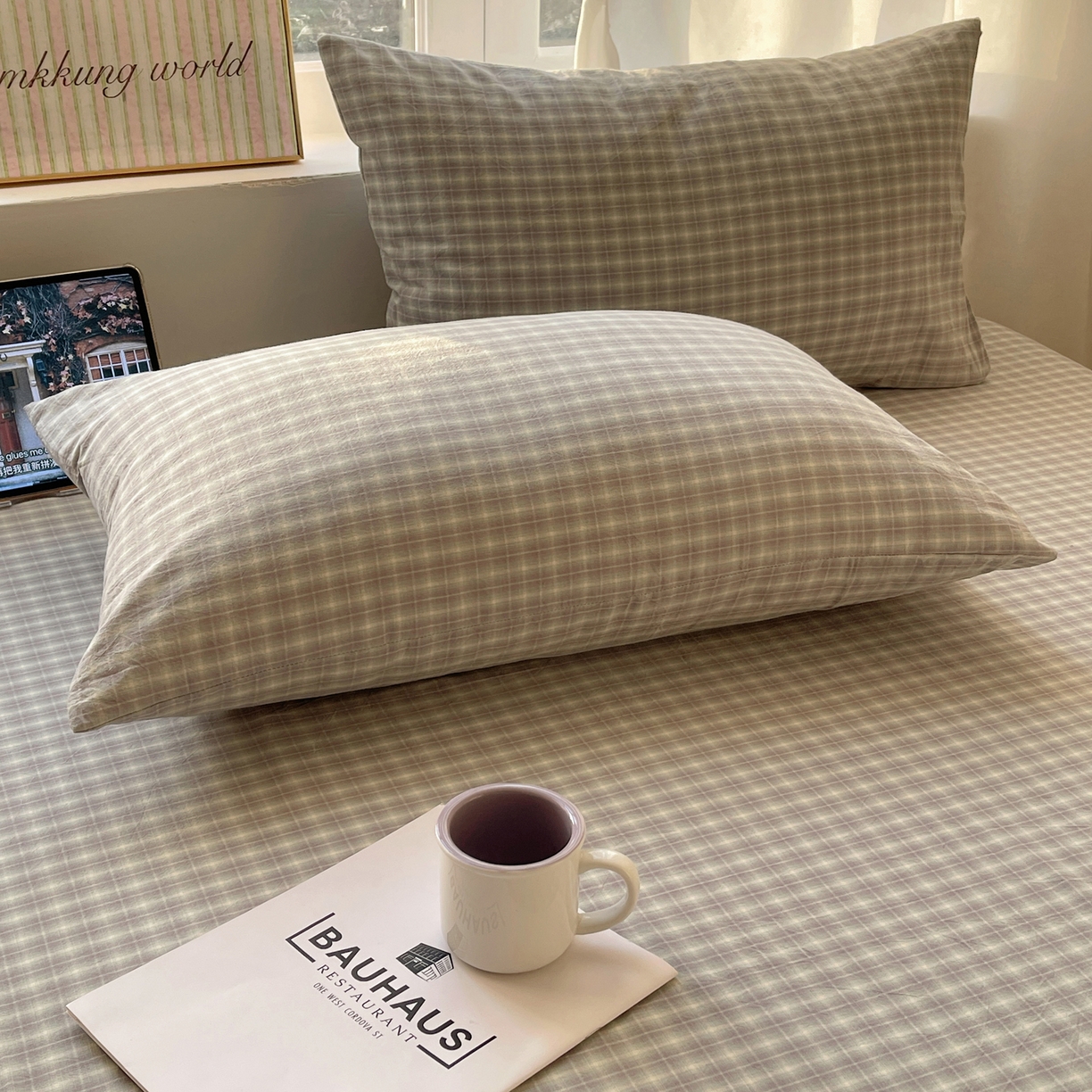 91家纺网 家纺一手货源 找家纺 六巷胡同 2026新款A类全棉纯棉水洗棉色织格子单品枕套 枕套单件 知序-绿格