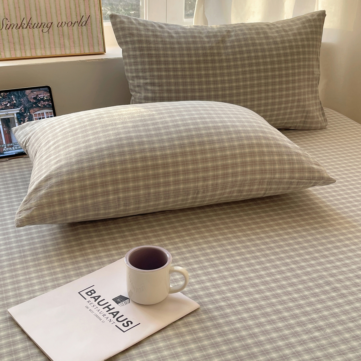 91家纺网 家纺一手货源 找家纺 六巷胡同 2026新款A类全棉纯棉水洗棉色织格子单品枕套 枕套单件 知序-绿格