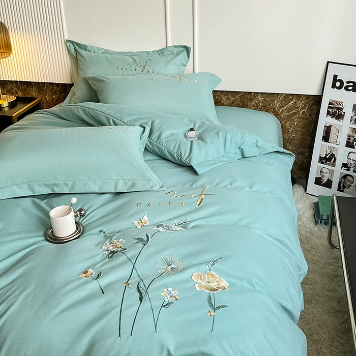 91家纺网 家纺一手货源 找家纺 （总）梵克保罗 2026新款直播热卖长绒棉全棉纯棉刺绣花边四件套-烟雨花都