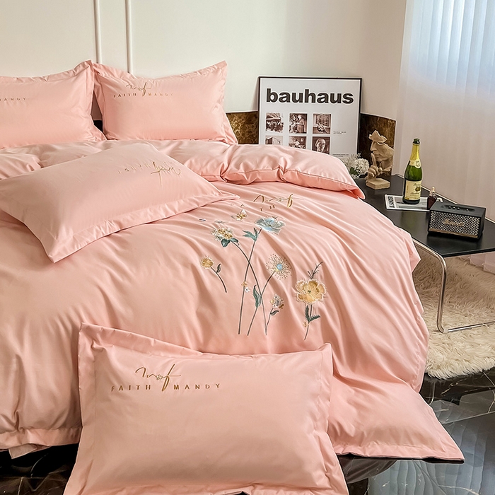 91家纺网 家纺一手货源 找家纺 梵克保罗 2026新款直播热卖长绒棉全棉纯棉刺绣花边四件套-烟雨花都 烟雨花都-玫瑰粉