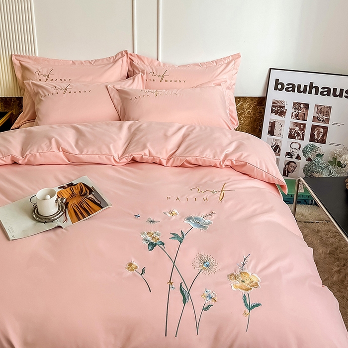 91家纺网 家纺一手货源 找家纺 梵克保罗 2026新款直播热卖长绒棉全棉纯棉刺绣花边四件套-烟雨花都 烟雨花都-玫瑰粉