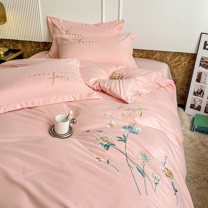 91家纺网 家纺一手货源 找家纺 梵克保罗 2026新款直播热卖长绒棉全棉纯棉刺绣花边四件套-烟雨花都 烟雨花都-玫瑰粉