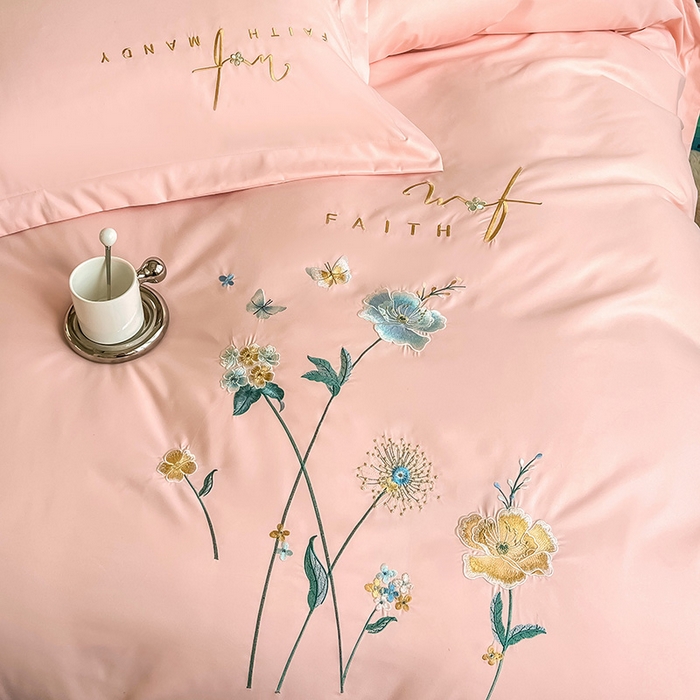 91家纺网 家纺一手货源 找家纺 梵克保罗 2026新款直播热卖长绒棉全棉纯棉刺绣花边四件套-烟雨花都 烟雨花都-玫瑰粉