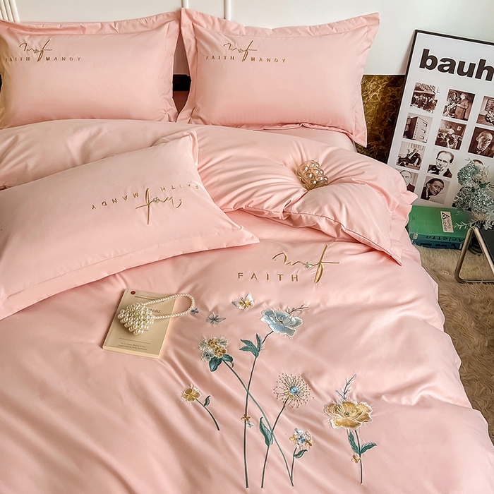 91家纺网 家纺一手货源 找家纺 梵克保罗 2026新款直播热卖长绒棉全棉纯棉刺绣花边四件套-烟雨花都 烟雨花都-玫瑰粉