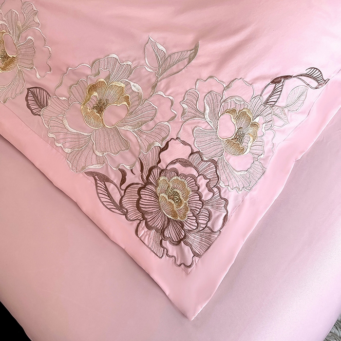 91家纺网 家纺一手货源 找家纺 梵克保罗 2026新款直播热卖长绒棉全棉纯棉刺绣花边四件套-繁星 繁星-玫瑰粉