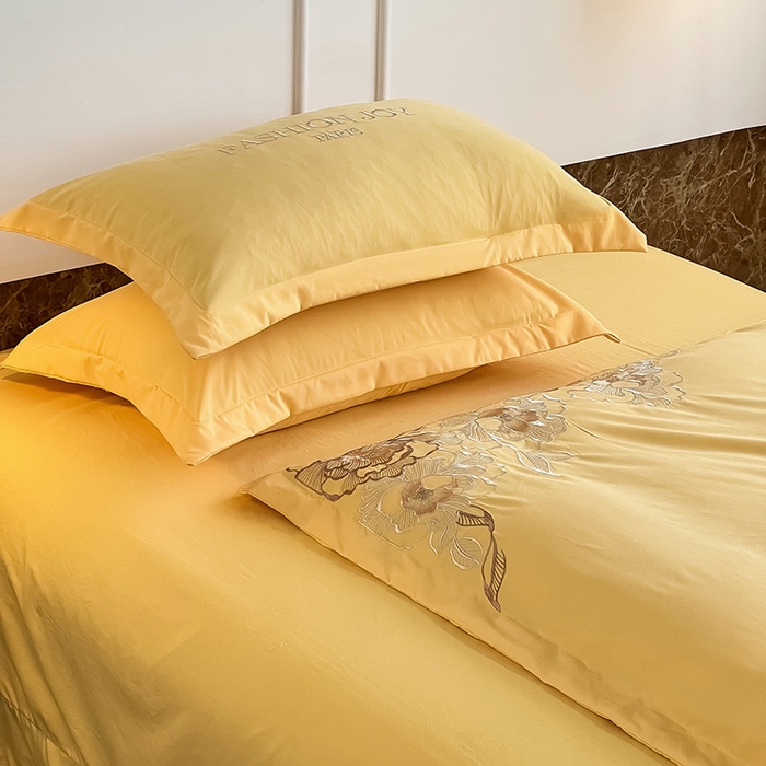 91家纺网 家纺一手货源 找家纺 梵克保罗 2026新款直播热卖长绒棉全棉纯棉刺绣花边四件套-繁星 繁星-柠檬黄