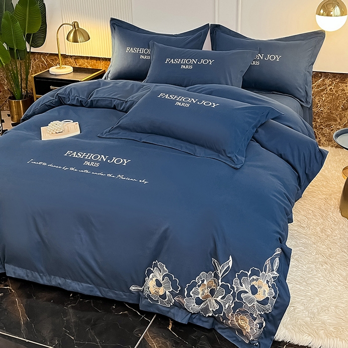 91家纺网 家纺一手货源 找家纺 梵克保罗 2026新款直播热卖长绒棉全棉纯棉刺绣花边四件套-繁星 繁星-钻石蓝