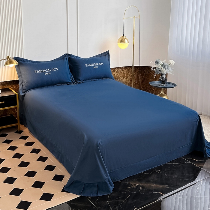 91家纺网 家纺一手货源 找家纺 梵克保罗 2026新款直播热卖长绒棉全棉纯棉刺绣花边四件套-繁星 繁星-钻石蓝