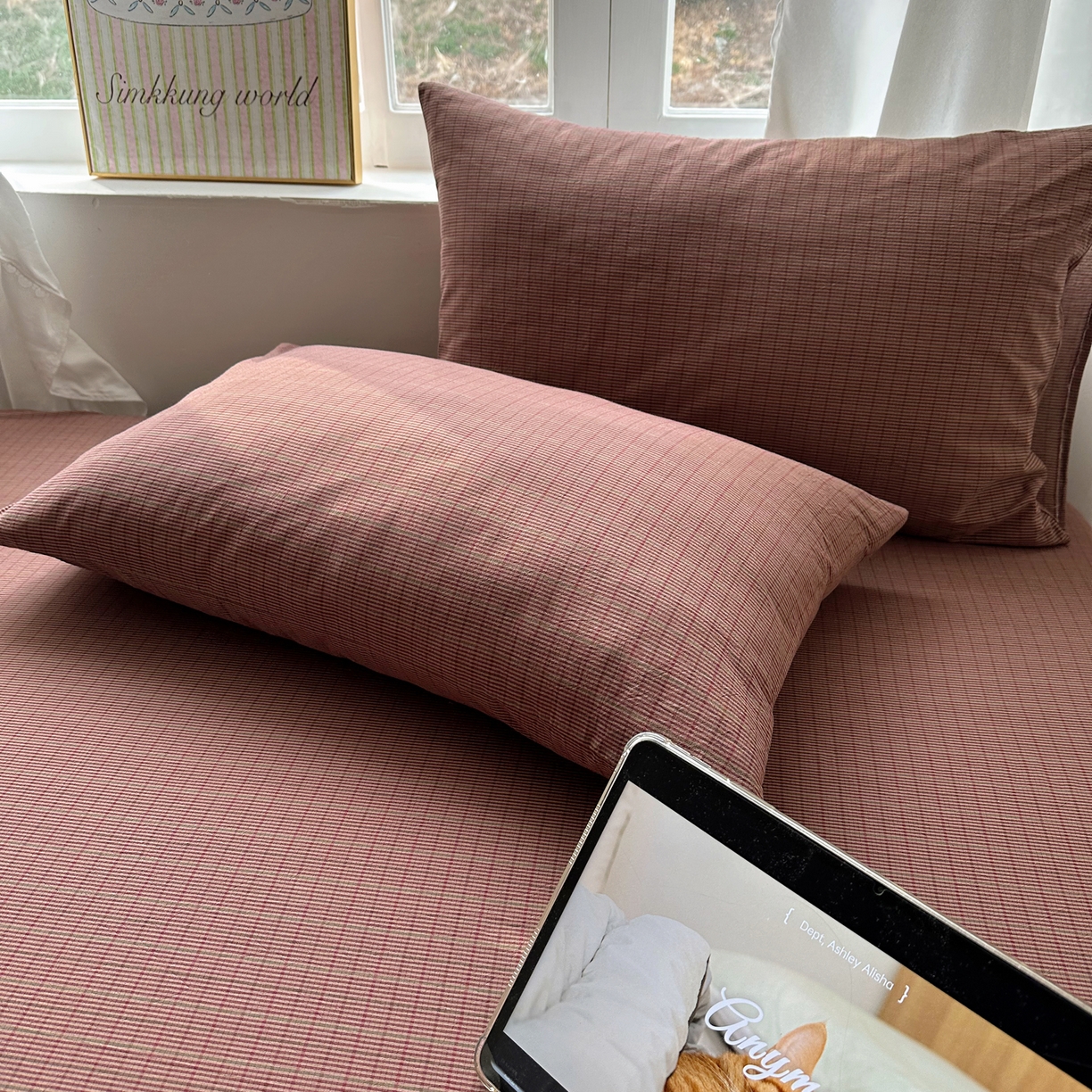 91家纺网 家纺一手货源 找家纺 六巷胡同 2026新款A类全棉纯棉水洗棉色织格子单品枕套 枕套单件 逐风-红格