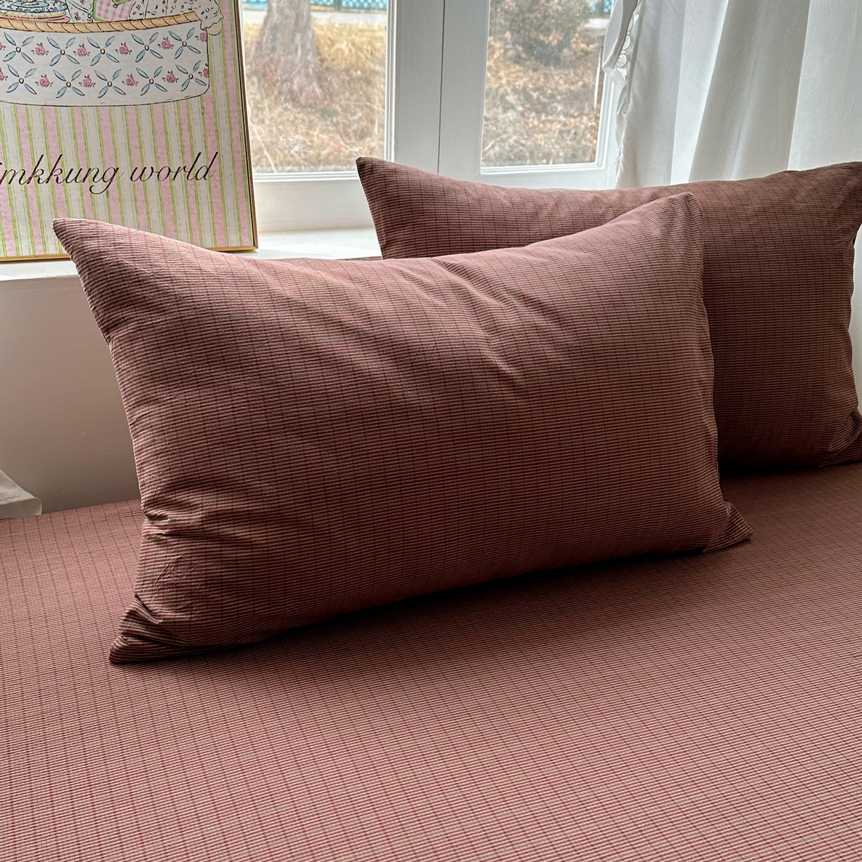 91家纺网 家纺一手货源 找家纺 六巷胡同 2026新款A类全棉纯棉水洗棉色织格子单品枕套 枕套单件 逐风-红格