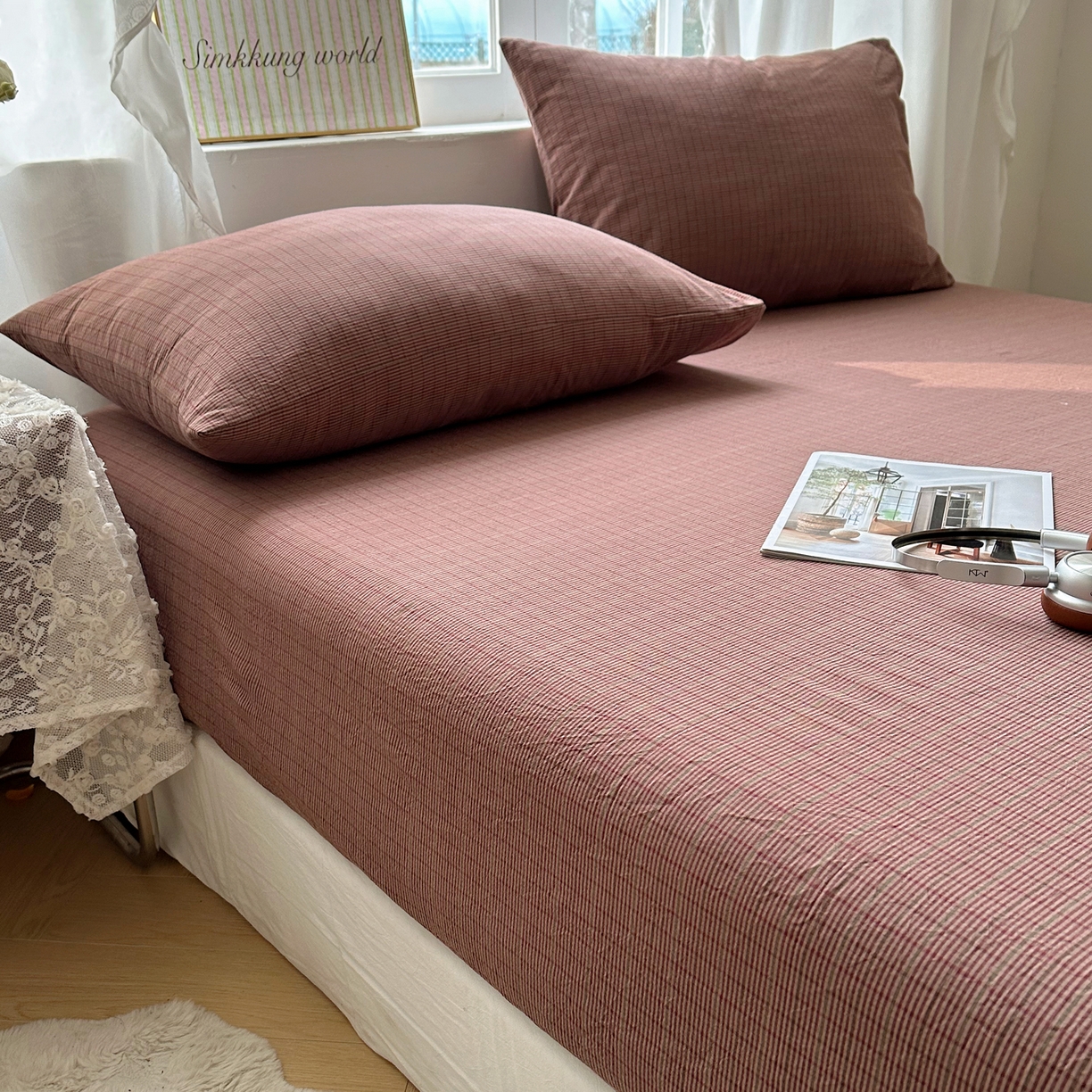 91家纺网 家纺一手货源 找家纺 六巷胡同 2026新款A类全棉纯棉水洗棉色织格子单品枕套 枕套单件 逐风-红格