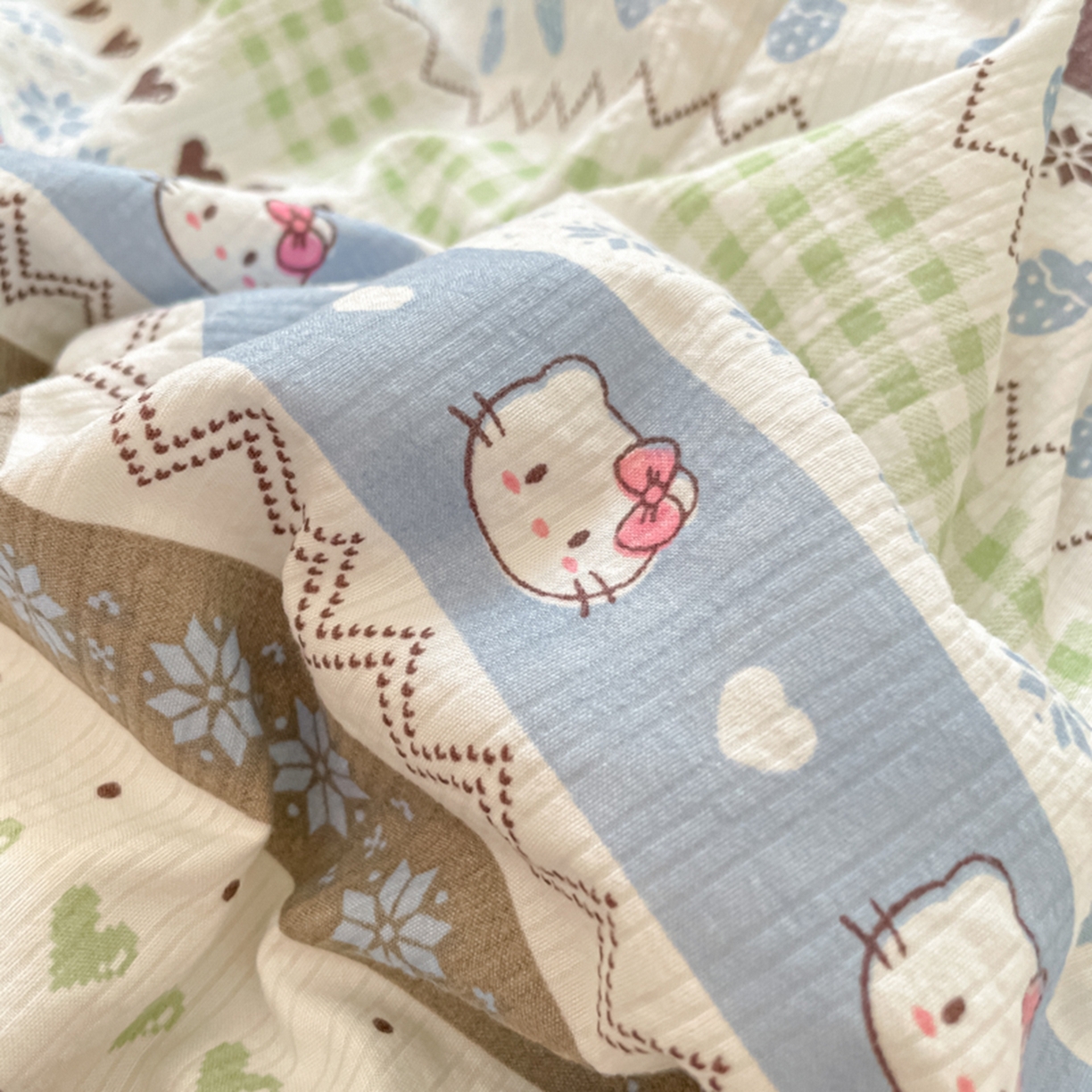 91家纺网 家纺一手货源 找家纺 云玲时尚 2026新款A类大豆纤维费尔岛系列夏被夏凉被空调被 雪花Kitty