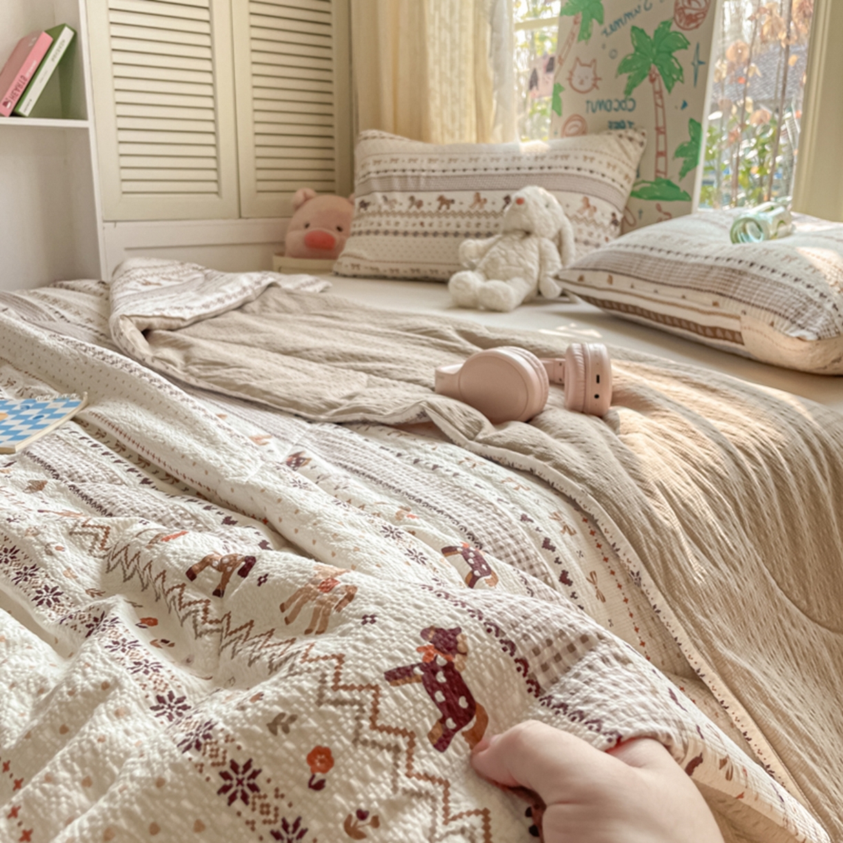 91家纺网 家纺一手货源 找家纺 云玲时尚 2026新款A类大豆纤维费尔岛系列夏被夏凉被空调被 费尔岛小马