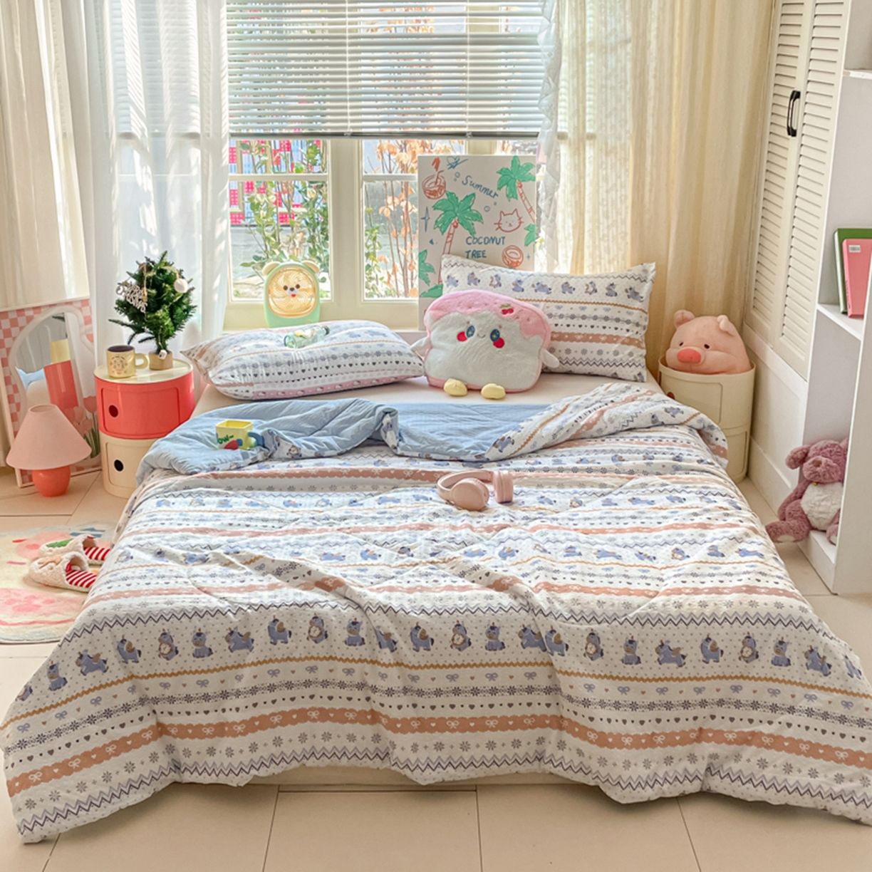 91家纺网 家纺一手货源 找家纺 云玲时尚 2026新款A类大豆纤维费尔岛系列夏被夏凉被空调被 蓝糯小马