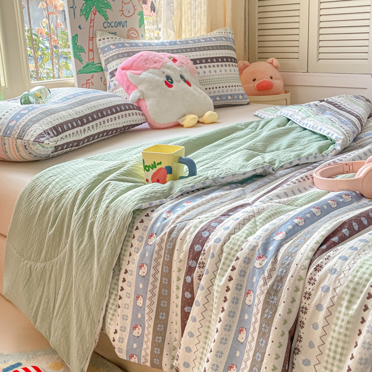 91家纺网 家纺一手货源 找家纺 云玲时尚 2026新款A类大豆纤维费尔岛系列夏被夏凉被空调被 雪花Kitty