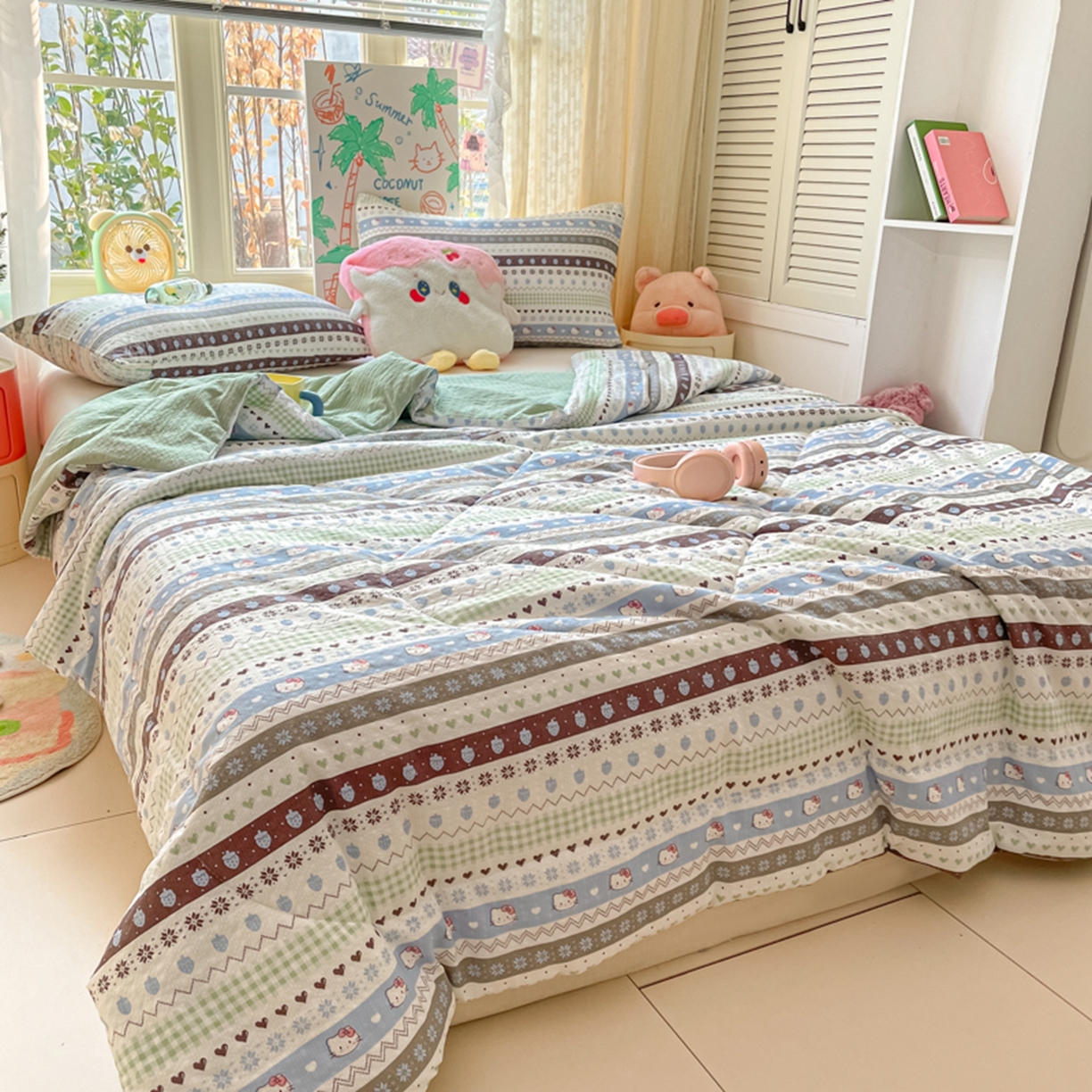 91家纺网 家纺一手货源 找家纺 云玲时尚 2026新款A类大豆纤维费尔岛系列夏被夏凉被空调被 雪花Kitty