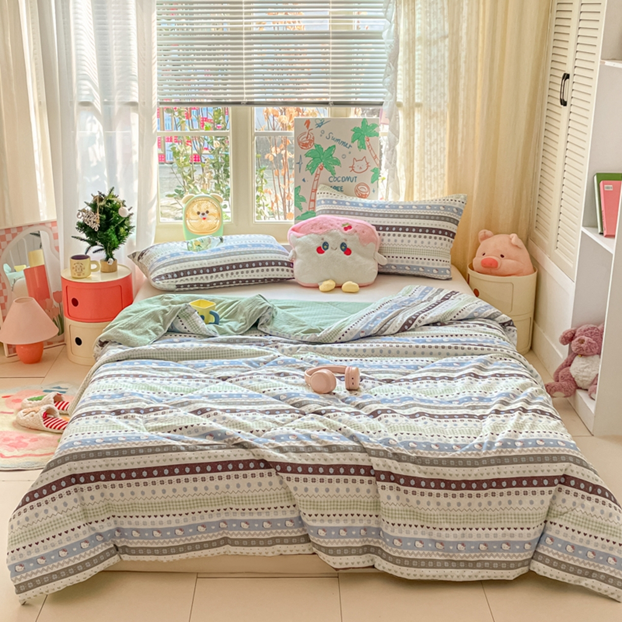 91家纺网 家纺一手货源 找家纺 云玲时尚 2026新款A类大豆纤维费尔岛系列夏被夏凉被空调被 雪花Kitty