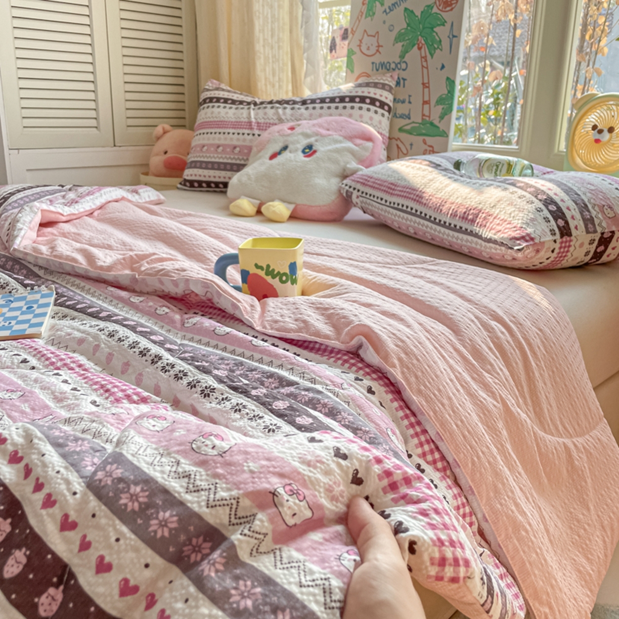 91家纺网 家纺一手货源 找家纺 云玲时尚 2026新款A类大豆纤维费尔岛系列夏被夏凉被空调被 甜心