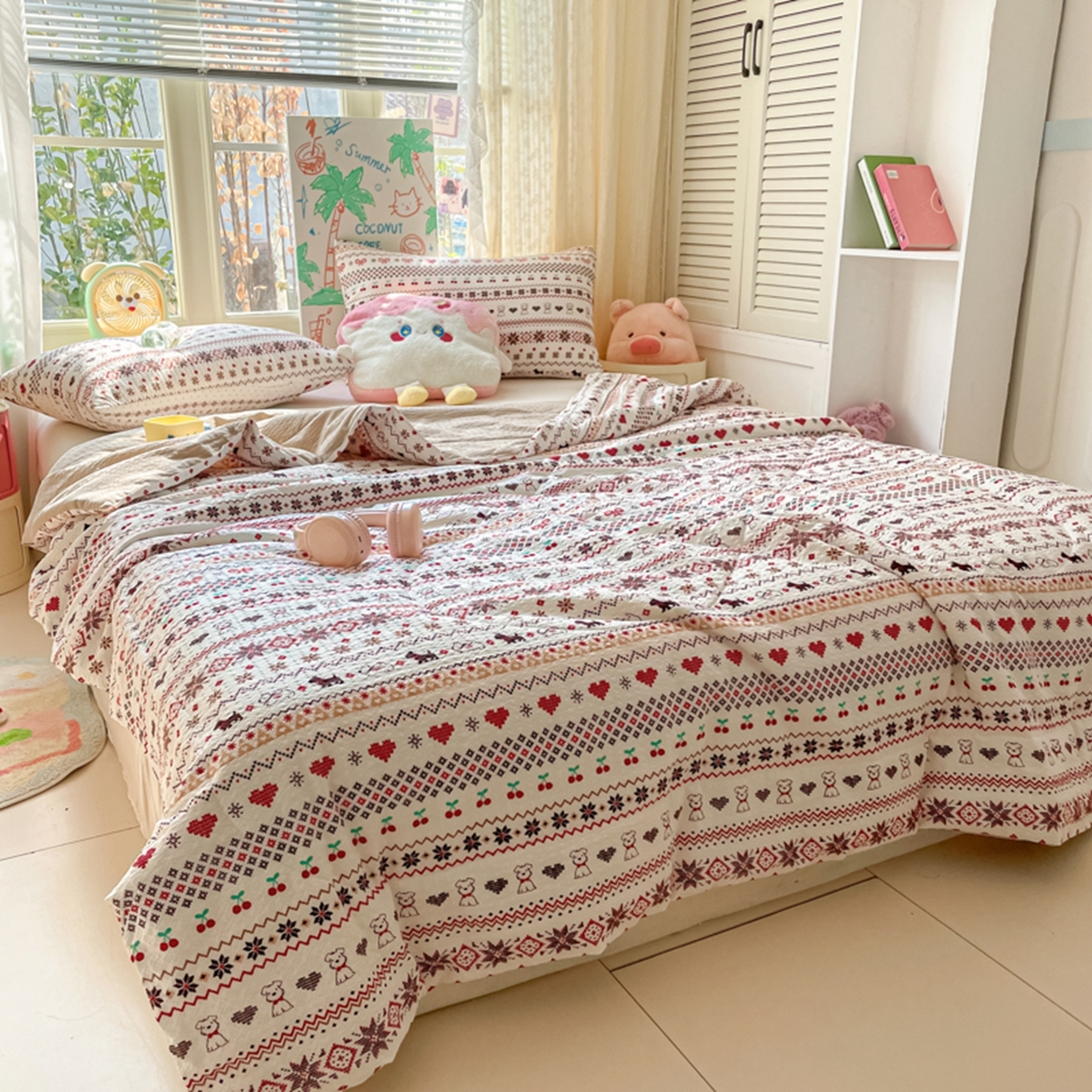 91家纺网 家纺一手货源 找家纺 云玲时尚 2026新款A类大豆纤维费尔岛系列夏被夏凉被空调被 红棕萌狗