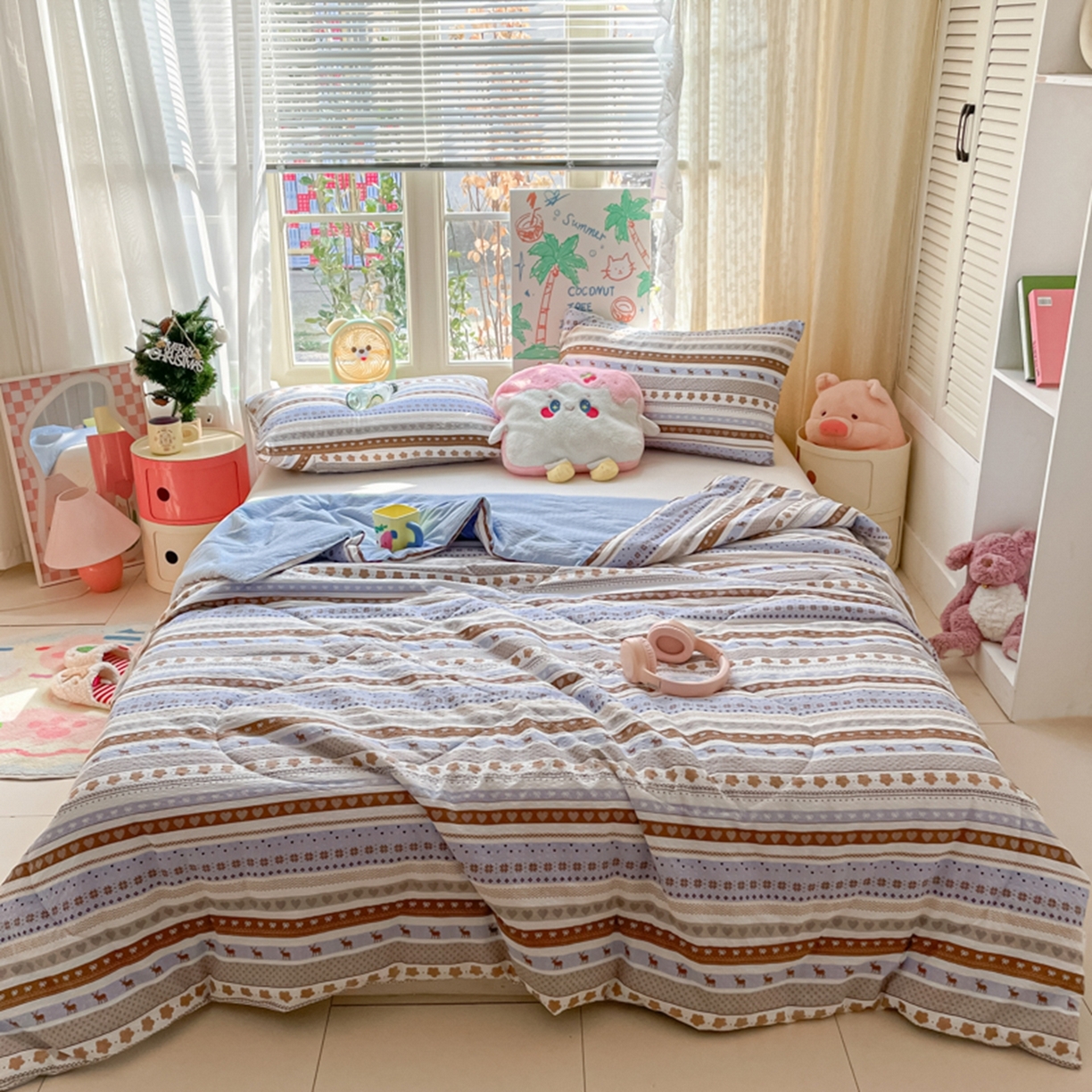 91家纺网 家纺一手货源 找家纺 云玲时尚 2026新款A类大豆纤维费尔岛系列夏被夏凉被空调被 蓝调鹿影