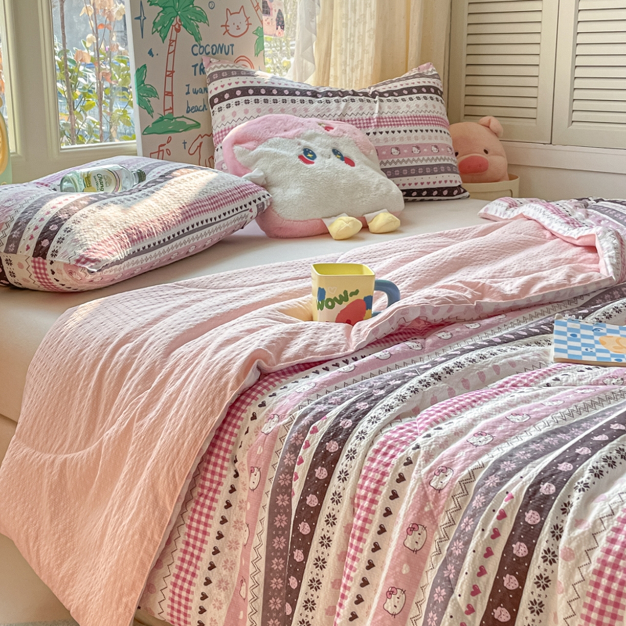 91家纺网 家纺一手货源 找家纺 云玲时尚 2026新款A类大豆纤维费尔岛系列夏被夏凉被空调被 甜心