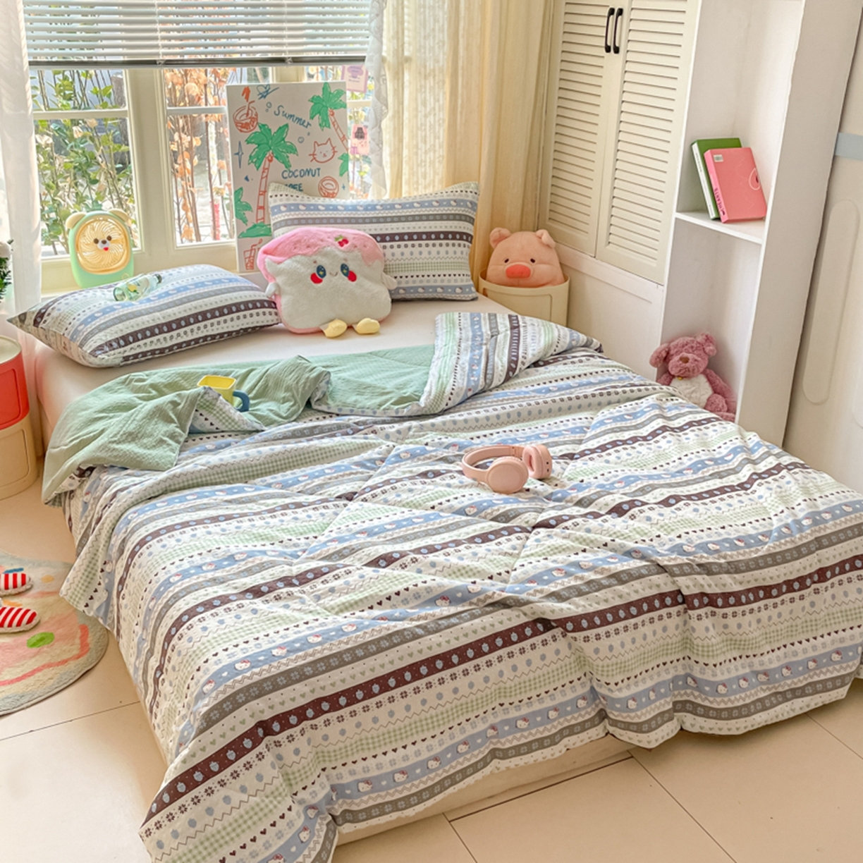 91家纺网 家纺一手货源 找家纺 云玲时尚 2026新款A类大豆纤维费尔岛系列夏被夏凉被空调被 雪花Kitty