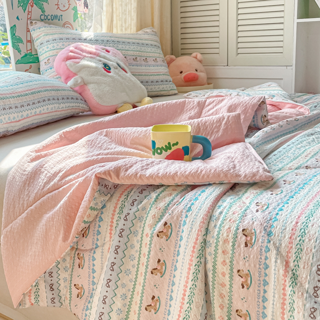 91家纺网 家纺一手货源 找家纺 云玲时尚 2026新款A类大豆纤维费尔岛系列夏被夏凉被空调被 木马集