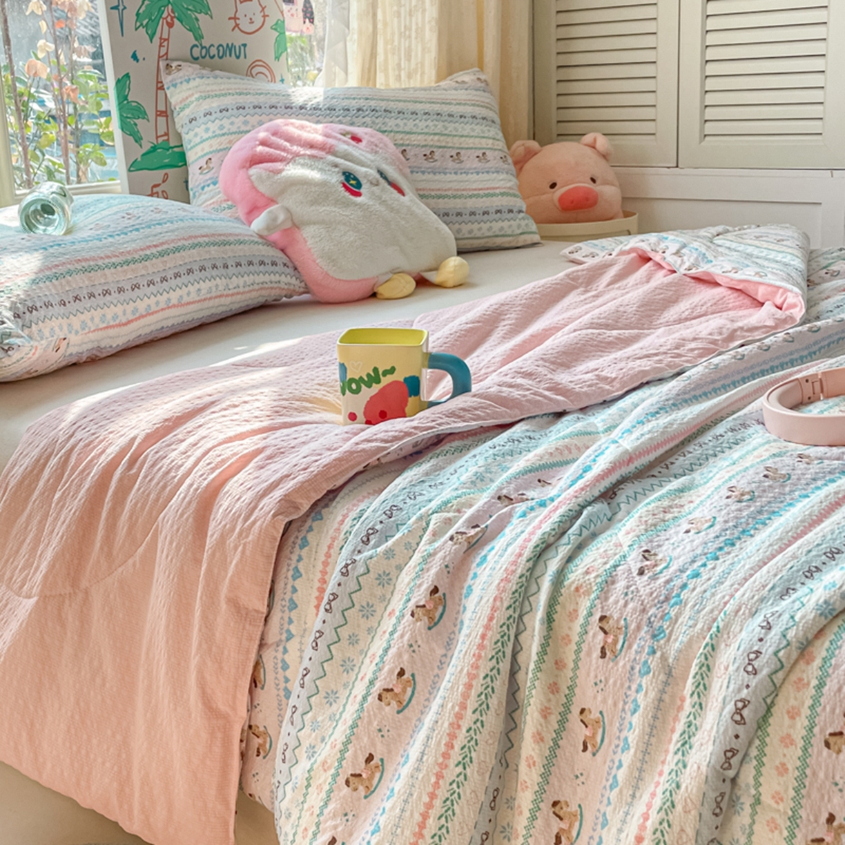 91家纺网 家纺一手货源 找家纺 云玲时尚 2026新款A类大豆纤维费尔岛系列夏被夏凉被空调被 木马集