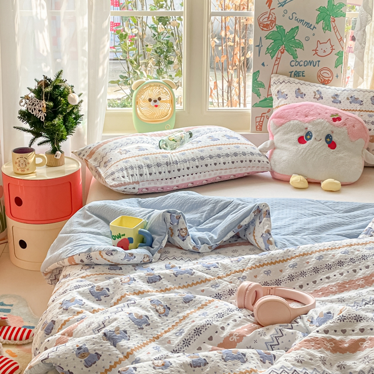 91家纺网 家纺一手货源 找家纺 云玲时尚 2026新款A类大豆纤维费尔岛系列夏被夏凉被空调被 蓝糯小马