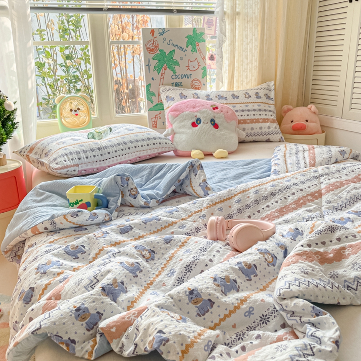 91家纺网 家纺一手货源 找家纺 云玲时尚 2026新款A类大豆纤维费尔岛系列夏被夏凉被空调被 蓝糯小马