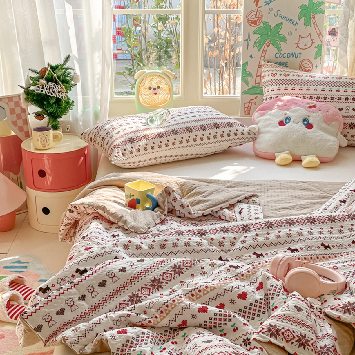 91家纺网 家纺一手货源 找家纺 云玲时尚 2026新款A类大豆纤维费尔岛系列夏被夏凉被空调被 红棕萌狗