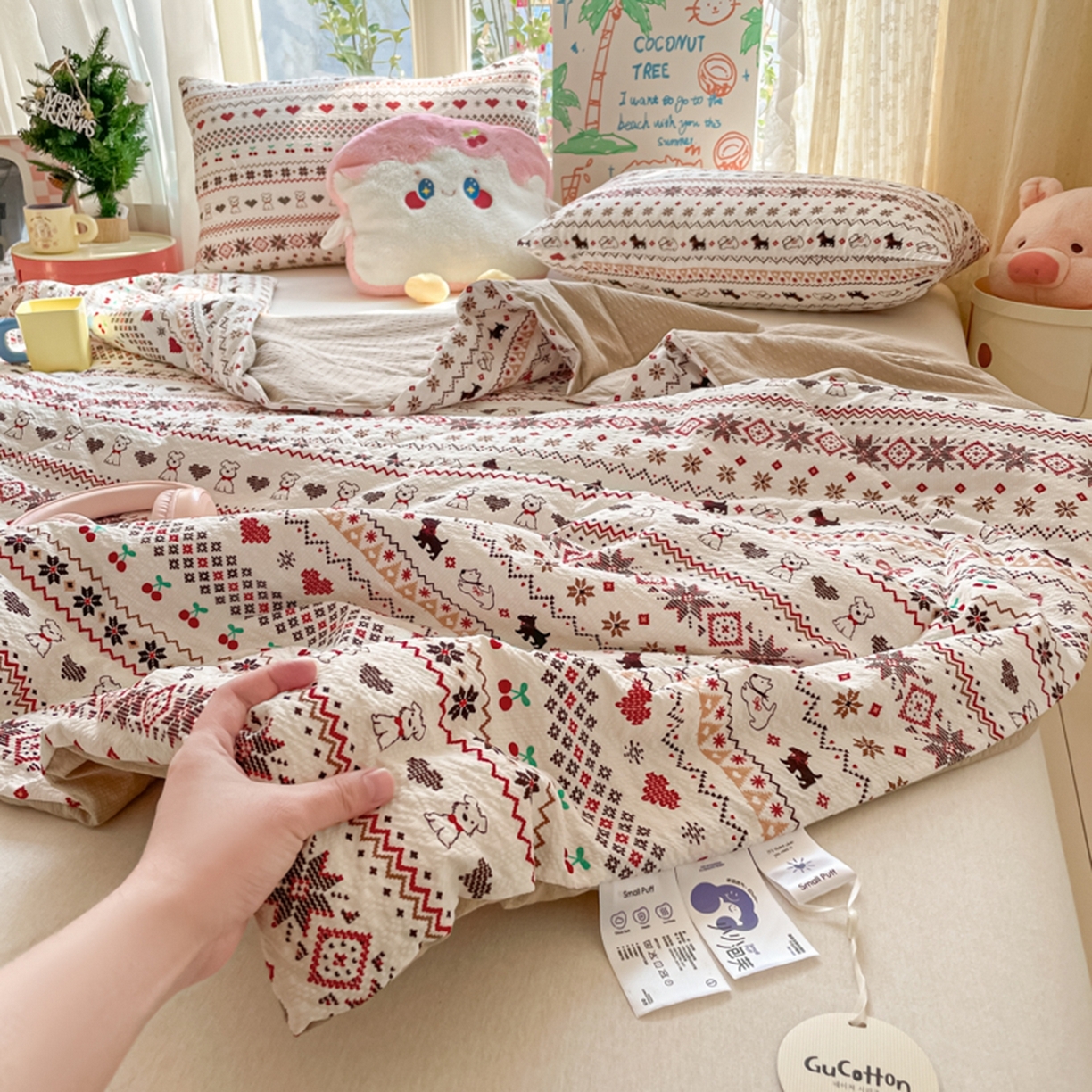 91家纺网 家纺一手货源 找家纺 云玲时尚 2026新款A类大豆纤维费尔岛系列夏被夏凉被空调被 红棕萌狗
