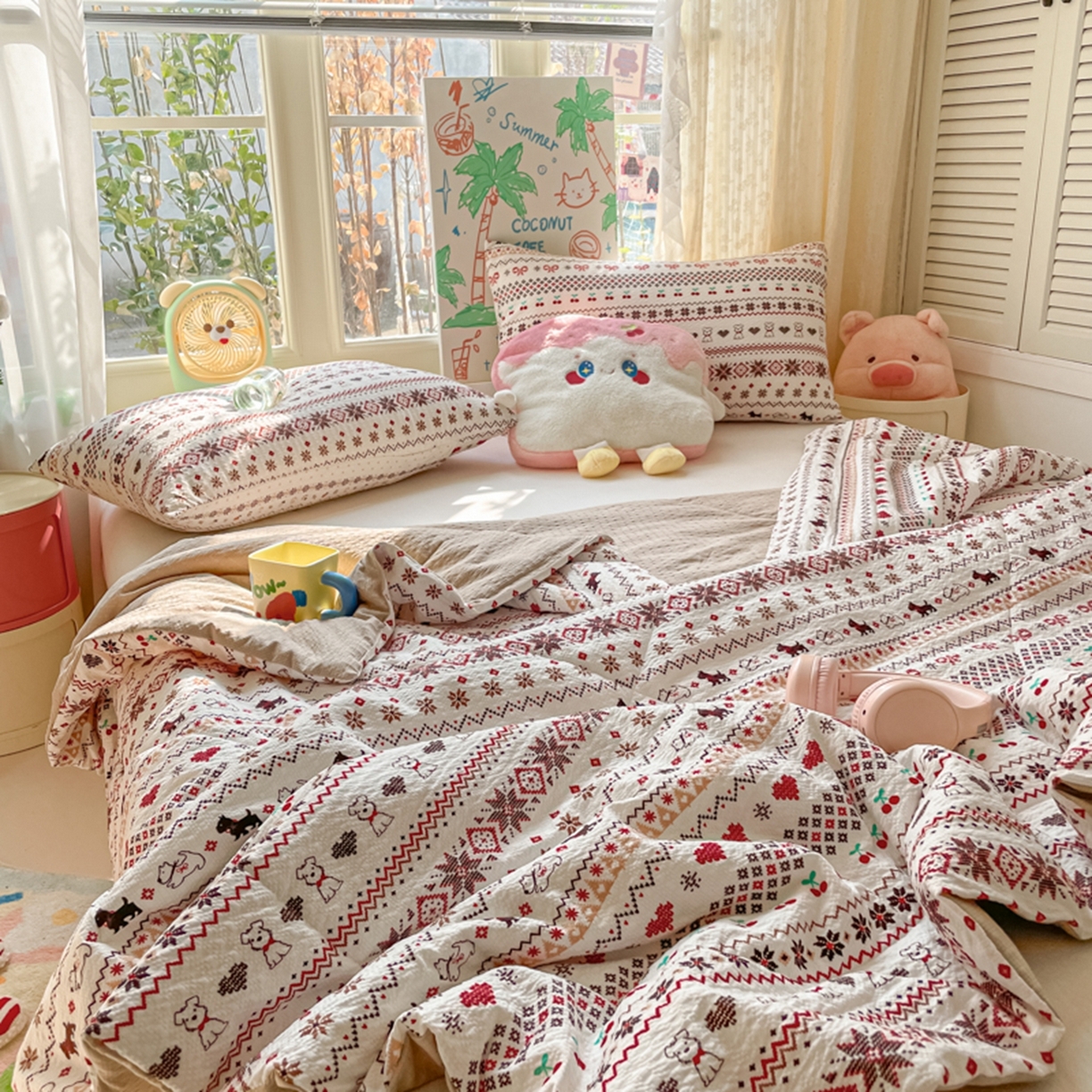 91家纺网 家纺一手货源 找家纺 云玲时尚 2026新款A类大豆纤维费尔岛系列夏被夏凉被空调被 红棕萌狗