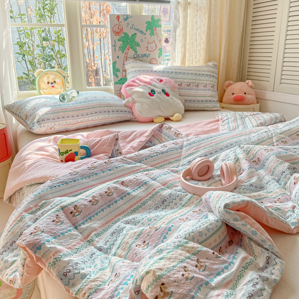 91家纺网 家纺一手货源 找家纺 云玲时尚 2026新款A类大豆纤维费尔岛系列夏被夏凉被空调被 木马集