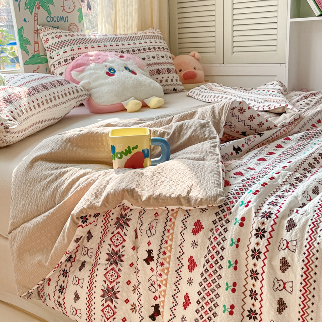 91家纺网 家纺一手货源 找家纺 云玲时尚 2026新款A类大豆纤维费尔岛系列夏被夏凉被空调被 红棕萌狗