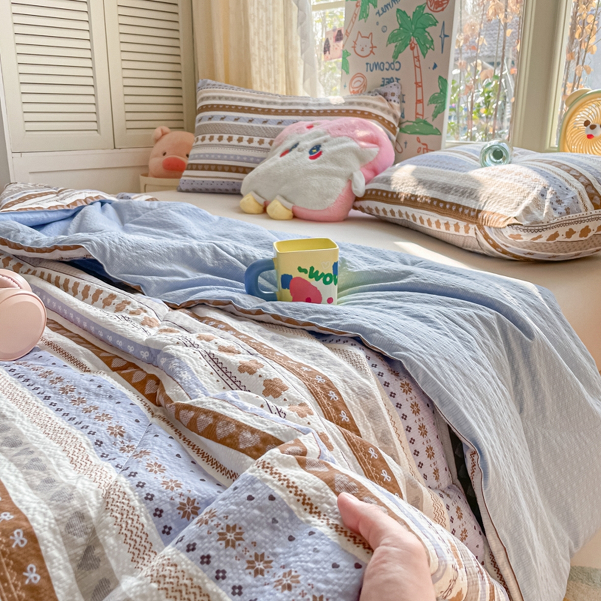 91家纺网 家纺一手货源 找家纺 云玲时尚 2026新款A类大豆纤维费尔岛系列夏被夏凉被空调被 蓝调鹿影