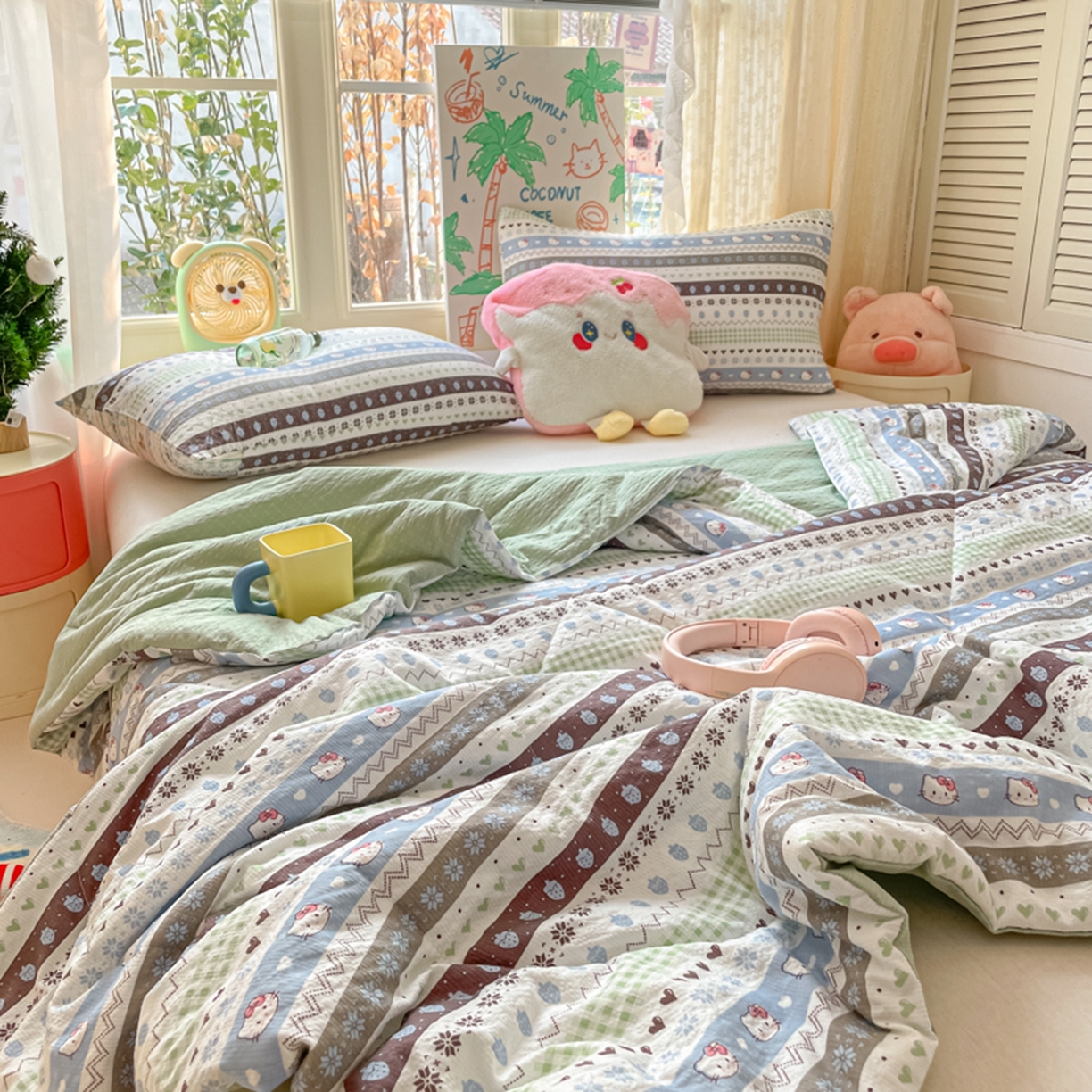 91家纺网 家纺一手货源 找家纺 云玲时尚 2026新款A类大豆纤维费尔岛系列夏被夏凉被空调被 雪花Kitty